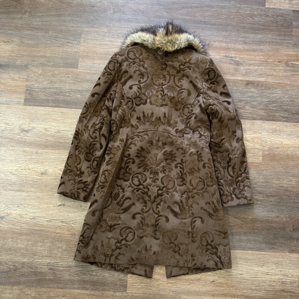 VTG Y2K George Tapestry Coat Faux Fur Collar Women's Sz S City Boujee Boss READ - Picture 8 of 8